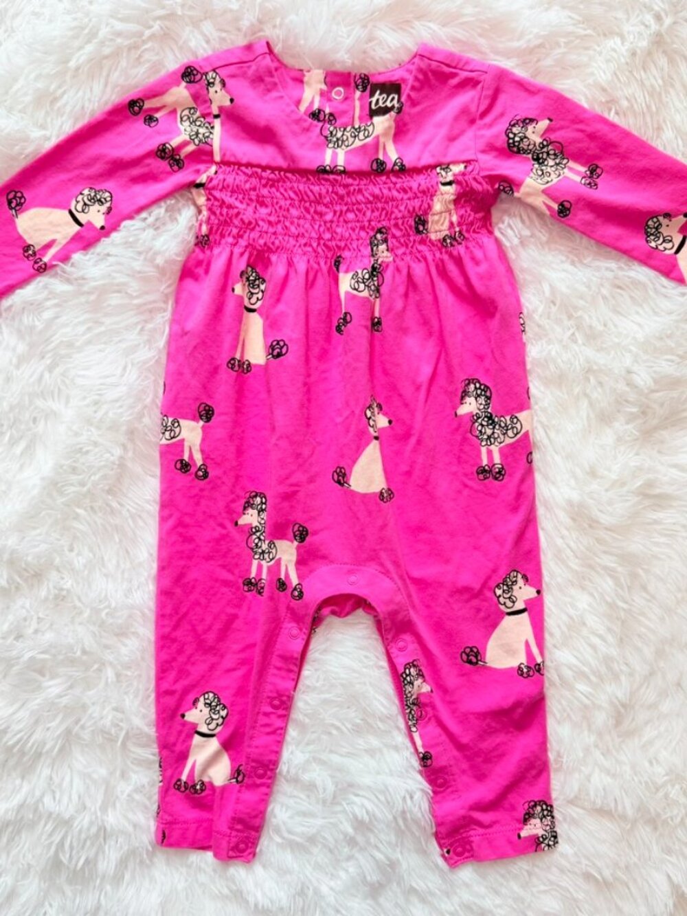 Tea Collection Pink Poodle Romper 6-9M Baby One Piece
